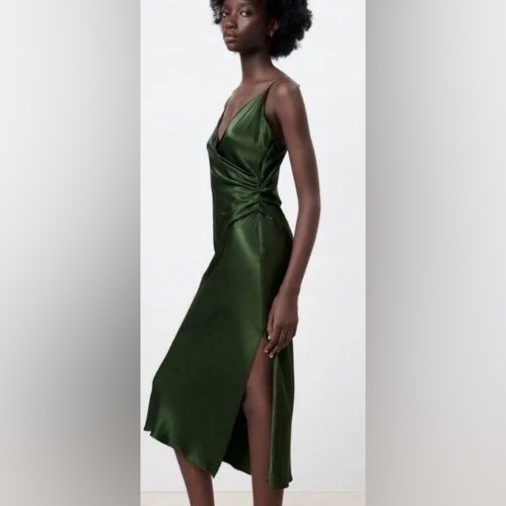 NWT Zara Green Satin Effect Dress (L)